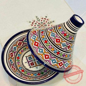 Handmade Moroccan Ceramic Tagine 40cm | Hand Painted Cooking & Serving Dish | Traditional Moroccan Kitchen Decor | Artisan Clay Tagine