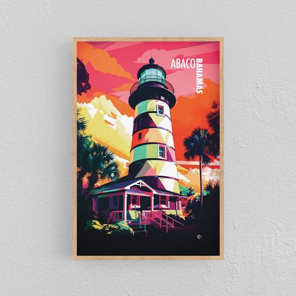 Beacon of Hope Town: Elbow Reef Lighthouse in Abaco, Bahamas Art Print Satin Poster