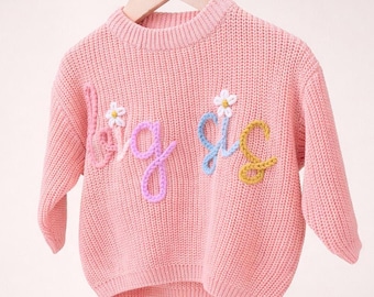 Big / Lil Sis Baby Handmade Pullover, Kleinkind bestickter Pullover, personalisierte Hand gestickt Name Baby Pullover, Baby-Dusche-Geschenk