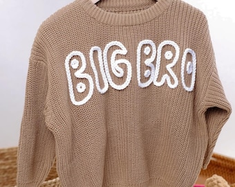 Big/Lil Bro Baby Handgemachter Pullover | Baby Pullover mit Namen |Geburtstagsgeschenk für Mädchen Benutzerdefinierte Name Baby Pullover |