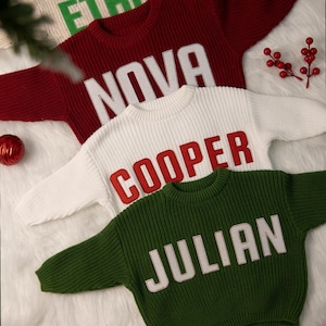 Christmas Personalized Name Baby Sweater,Embroidered Children Sweatshirt,Christmas Knit Sweater Toddler, Custom Name Baby Sweater, Xmas Gift