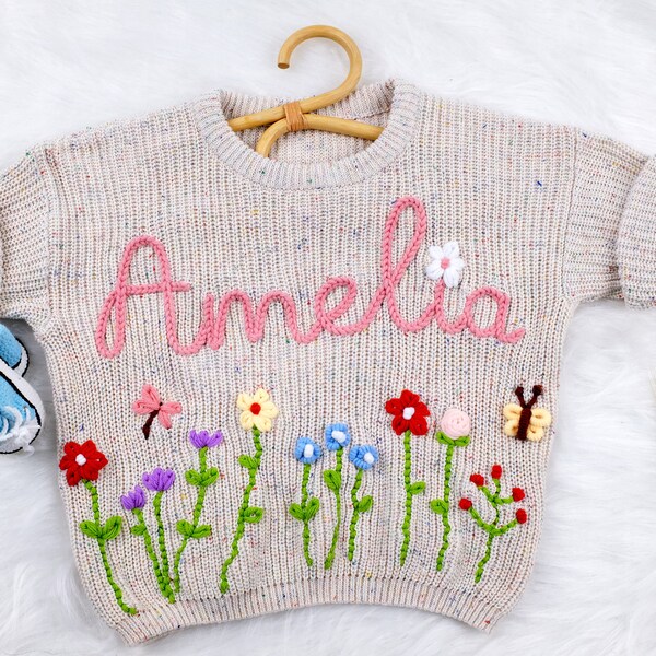 Personalized Embroidered Name Baby Sweatshirt, Embroidered Children Sweatshirt, Knit Sweater Toddler, Custom Baby Sweater with Name