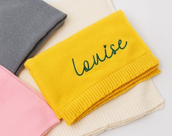 Personalized Knit Baby Blanket | Embroidery Gift for Baby Shower | Stroller Blanket | Monogrammed Newborn Baby Gift | Soft Cotton Knit