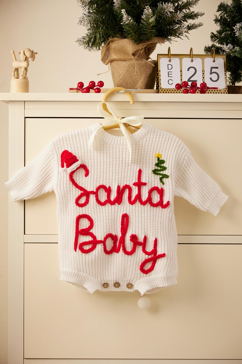 Newborn Beige & Red Christmas Embroidered Romper - Baby Brave main image 1