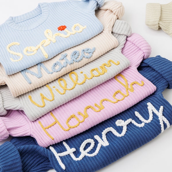 Custom Name Baby Sweater | Personalized Hand Embroidered Baby Sweaters | Unique Baby Sweater | Baby Boy Name Sweater, Newborn  Gifts