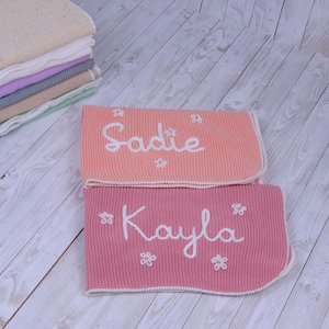 Custom Hand Embroidered Baby Name, Luxury Cotton Baby Blanket, Monogrammed Newborn Baby Gift,  Baby Shower Gift