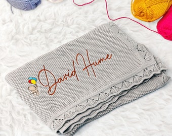Custom Name BaBy Blanket | Embroidery Gift for Baby Shower | Stroller Blanket | Monogrammed Newborn Baby Gift | Soft Cotton Knit