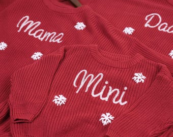 Family outfits with personalized embroidery, Family Christmas Sweaters, Personalized Name Knit Baby and Kids Outfits, Personalized Clothes
