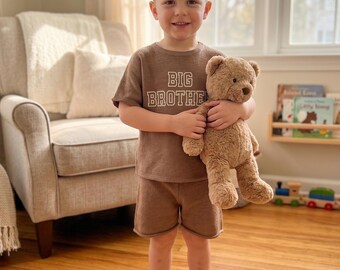 Big Brother Toddler Shirt, Short sleeve top & matching shorts, Knitted baby set, Embroidered Kids Sets, Summer outfit, matching siblings