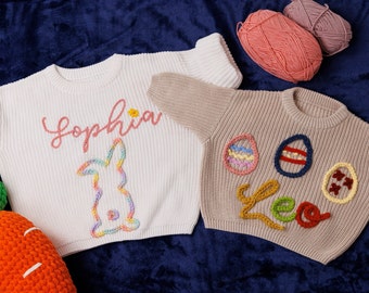 Easter Baby Sweater,Personalized Hand Embroidered, Baby Sweaters,Unique Baby Sweater,Easter Gift, Birthday Gift For Baby Girl Boy