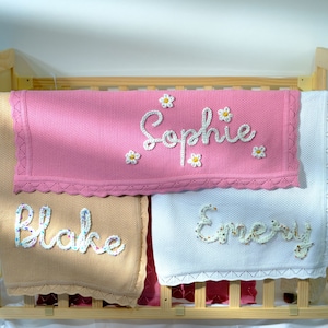 Hand Embroidered Name BaBy Blanket | Embroidery Gift for Baby Shower | Stroller Blanket | Monogrammed Newborn Baby Gift