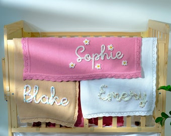 Hand Embroidered Name BaBy Blanket | Embroidery Gift for Baby Shower | Stroller Blanket | Monogrammed Newborn Baby Gift