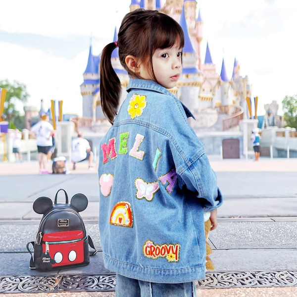 Personalized Jean Kid Jacket | Denim Jacket | Chenille Sewn On Patch Jean Jacket | Jean Jacket Kids Custom | Chenille Patch Jean Jacket.