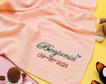 Custom Name BaBy Blanket | Embroidery Gift for Baby Shower | Stroller Blanket | Monogrammed Newborn Baby Gift | Soft Cotton Knit