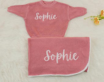 Personalized Baby Name Sweater and Blanket Set | Baby Newborn Gift Set | Baby Coming home outfit gift set | Baby Shower Gift