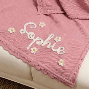 Personalized Hand Embroidered Knit Baby Blanket With Name,Stroller Blanket,Monogrammed Newborn Baby Gift,Baby Shower Gift