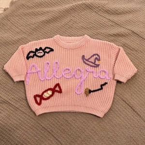 Personalized Hand Embroidered Halloween Kid Sweater, Kid Halloween Costume Sweater, Fall Sweater, Baby Sweater , Toddler Sweater
