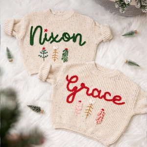 Hand Embroidered Baby Name  Christmas Sweater for Baby Boys and Toddler Boys, Baby Toddler Custom Holiday Sweater, Christmas Baby Outfit