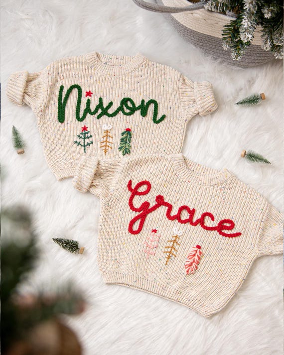 Hand Embroidered Baby Name Christmas Sweater for Baby Boys and