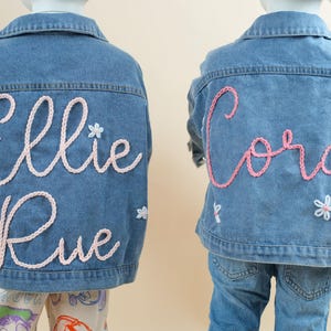 Personalized Name Kids Jean Jacket |  Flower Embroidered Denim | Custom Hand Embroidered Jean Jacket,  Girl Jacket, Girl Gift