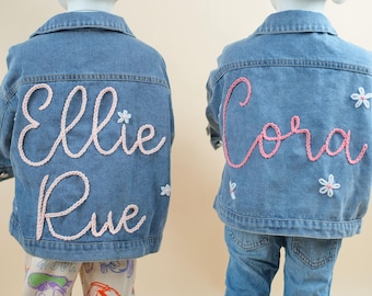 Personalized Name Kids Jean Jacket |  Flower Embroidered Denim | Custom Hand Embroidered Jean Jacket,  Girl Jacket, Girl Gift