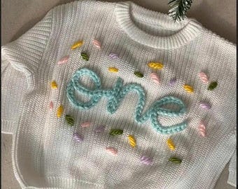Benutzerdefinierte Baby 1. Geburtstag, Geburtstag Baby Pullover, ersten Geburtstag Pullover, One Hand gestickt Pullover, Herbst und Winter Outfit