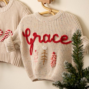 Hand gestickt Baby Name Weihnachten Pullover für Babys und Kleinkind Mädchen, Baby Kleinkind benutzerdefinierte Urlaub Pullover, Weihnachten Mädchen Outfit