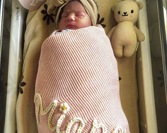 Hand Embroidered Name BaBy Blanket | Embroidery Gift for Baby Shower | Stroller Blanket | Monogrammed Newborn Baby Gift