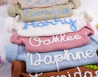 Benutzerdefinierte Name Baby Pullover | Personalisierte Hand gestickte Name Baby Pullover | Einzigartiger Babypullover | Baby Boy Name Pullover, Baby-Dusche-Geschenk