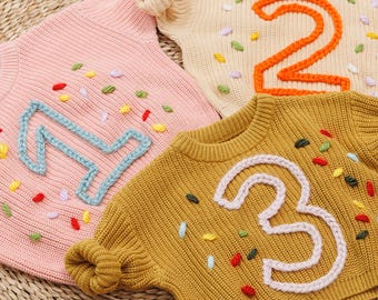 Birthday Baby Sweater, Personalized Hand Embroidered, Baby Sweaters, Name Baby Sweater, Birthday Gift, Birthday Gift For Baby, Name Sweater