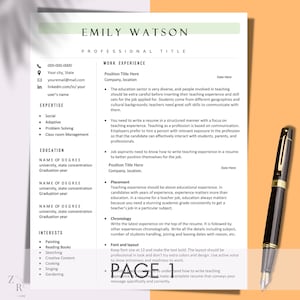 Teacher Resume Template for Word Google Docs, Teaching Assistant Resume, Substitute Teacher Resume,Elementary and Preschool Resume Template