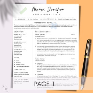 Currículum Docente para Word, google docs, páginas mac, Asistente Principal, Maestra Suplente, Maestra de Primaria y Preescolar
