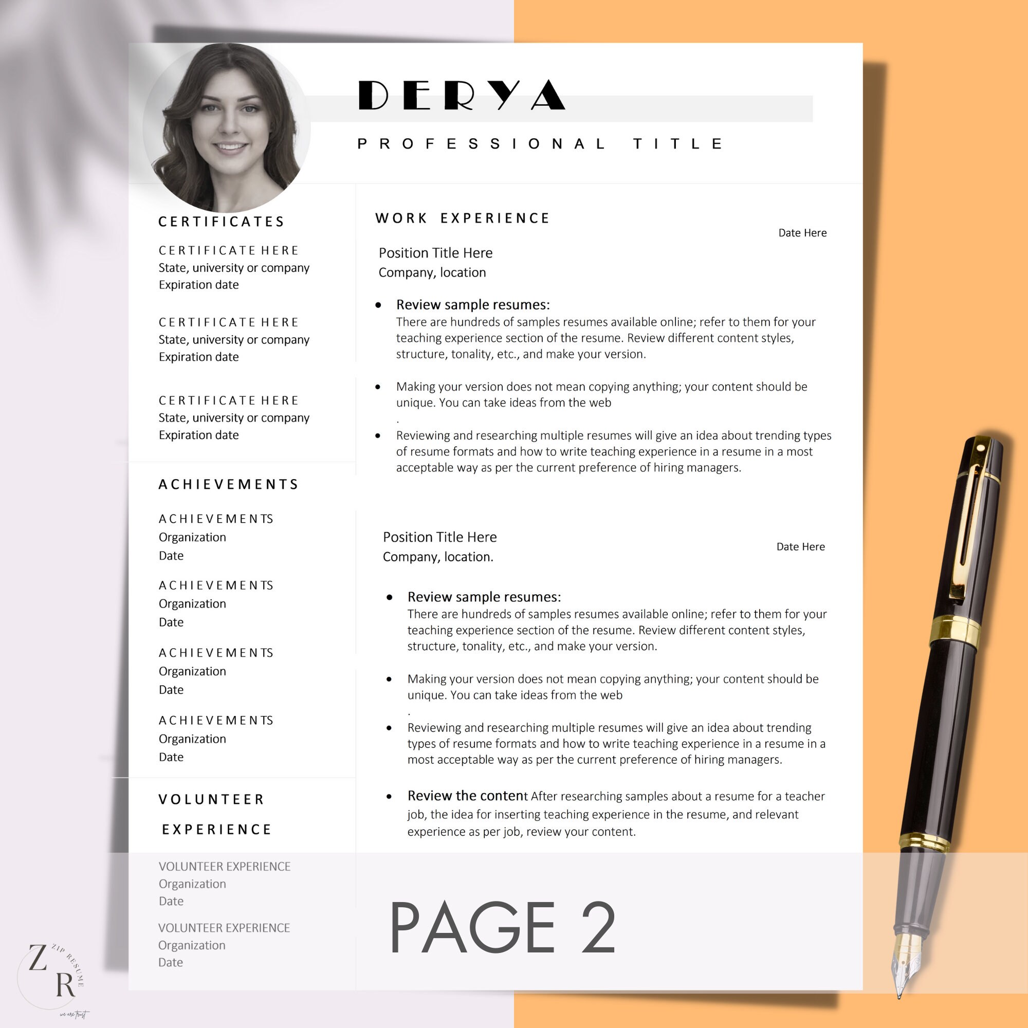 Professional Modern Resume Template for Pages, Word & Google Docs ...