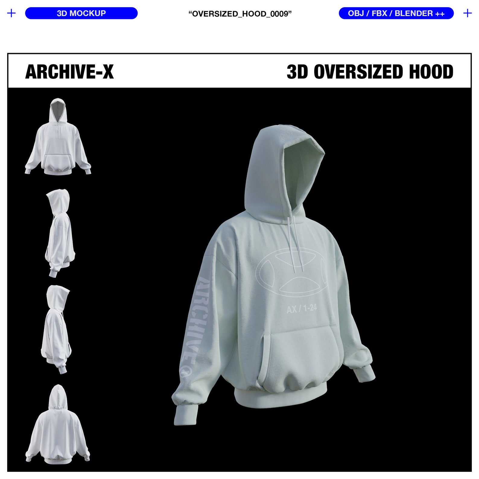 OVERSIZED HOOD 3D MOCKUP for Blender, Digital Garment, Oversized Hood, 3D Hoodie, 3D Garment, 3D