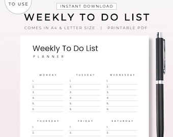 Wekelijkse takenlijstplannersjabloon | Afdrukbare organizer voor doelplanning | Digitale pdf-download | Productief dagelijks wekelijks managementblad