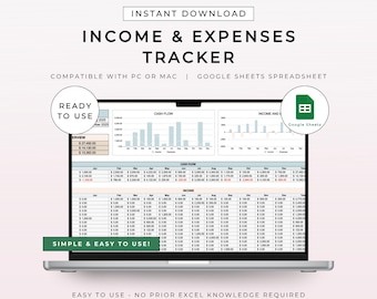 Spreadsheetsjabloon inkomsten en uitgaven | Budgetinkomsten, uitgaven, spaargeld, rekeningen, schuldwinstcalculator Ontworpen voor Google Spreadsheets
