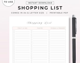 Afdrukbare sjabloon boodschappenlijstje | Checklist maaltijdcheques boodschappen | A4 en US Letter, digitale pdf-downloadorganizer