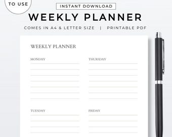 Wekelijkse planner takenlijstsjabloon | Afdrukbare planningsorganizer | Digitale pdf-download | Productief dagelijks wekelijks managementwerkblad