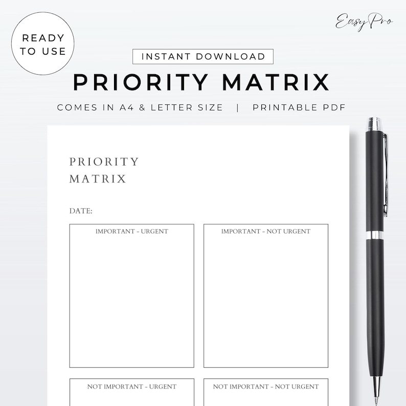 Priority Matrix Planning Worksheet | Printable Prioritisation Organiser ...