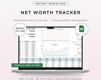 Nettowaarde-tracker-spreadsheetsjabloon | Inkomen, vermogen, sparen, beleggen, bedrijf, winstcalculator | Ontworpen voor Google Spreadsheets