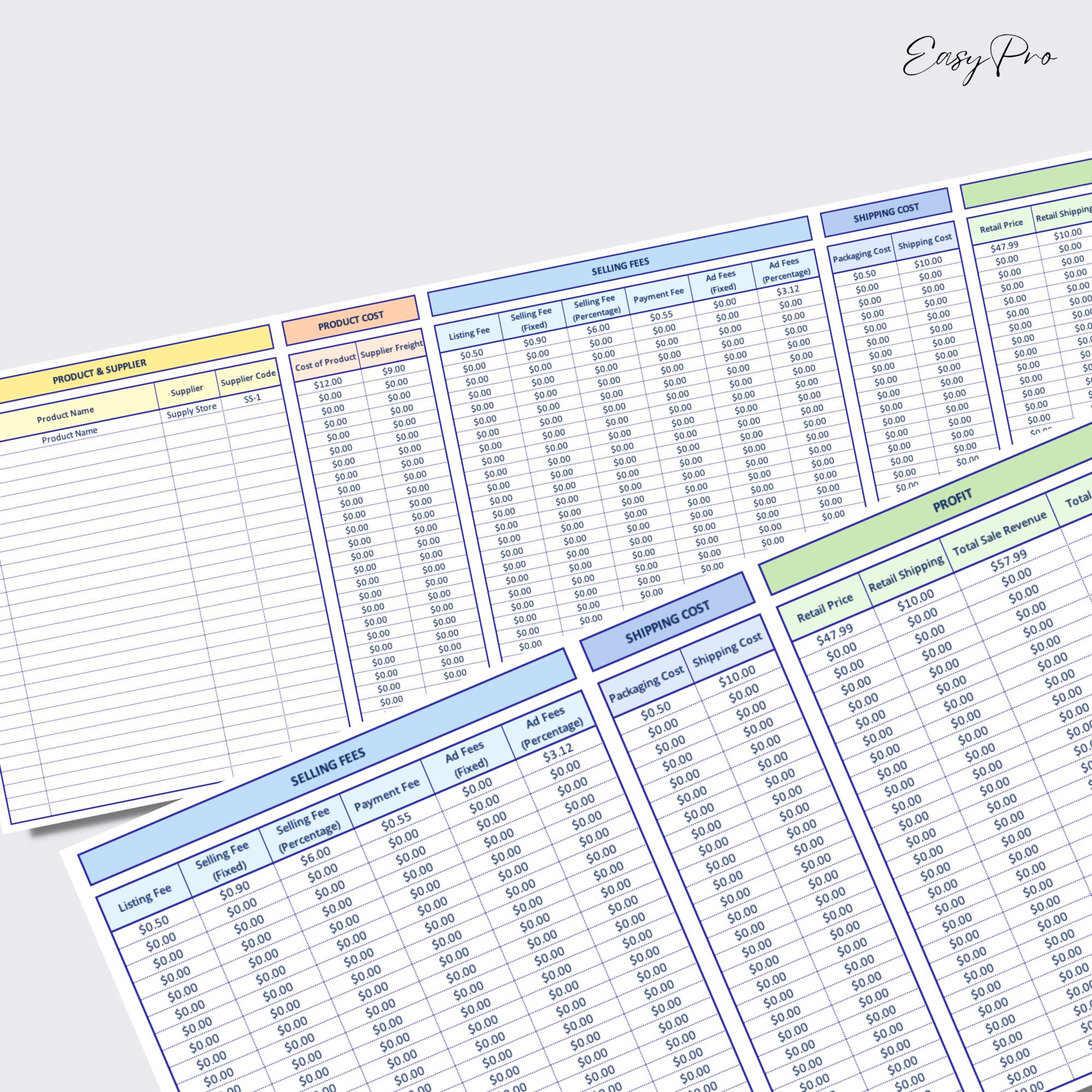 Ffe Useage Chart Ecommerce Product Profit & Fees Calculator Spreadsheet | Easy Ready to ...