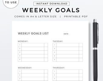 Werkblad Planning weekdoelenlijst | Afdrukbare doelplanner organizer | Digitale pdf-download | Matrix-trackersjabloon voor doelen stellen