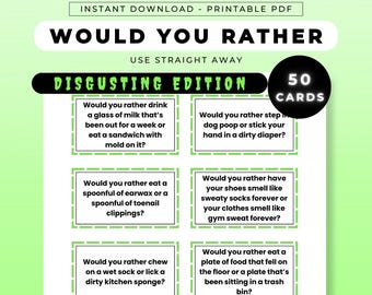 Wil je liever een walgelijke game-editie | Bruto grappige feestvragen, ijsbrekers | Afdrukbare game direct digitale download: volwassenen en tieners