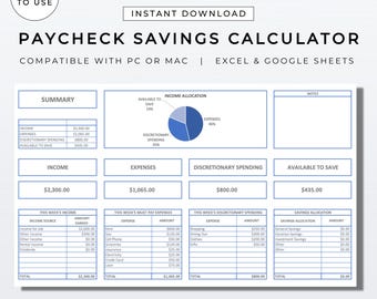 Spreadsheet salarisbesparingscalculator | Gebruiksklare sjabloon | Eenvoudige digitale inkomensplanner | Excel | Google-spreadsheet