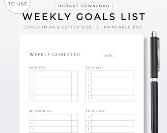 Werkblad Planning weekdoelenlijst | Afdrukbare doelplanner organizer | Digitale pdf-download | Matrix-trackersjabloon voor doelen stellen