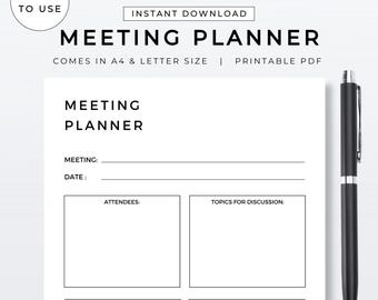 Werkblad Planningsplanner voor vergaderingen | Afdrukbare organizer voor meetingplanner | Digitale pdf-download | Sjabloon voor productief bedrijfsbeheer