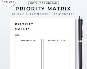 Werkblad prioriteitsmatrixplanning | Afdrukbare prioriteringsorganizer | Digitale pdf-download | Sjabloon voor productief bedrijfsbeheer