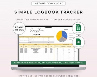 Eenvoudig logboek spreadsheet voertuigkilometers | Meerijden, bezorgen, gebruikslogboek zakenreizen | Klaar voor gebruik in Excel of Google Spreadsheets