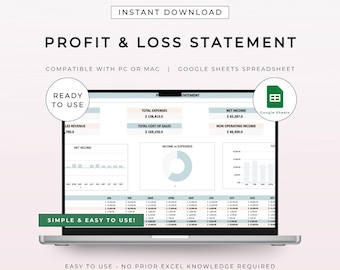 Spreadsheetsjabloon voor winst- en verliestracking | Budgetinkomsten, uitgaven, spaargeld, rekeningen, schulden, winstcalculator Ontworpen voor Google Spreadsheets