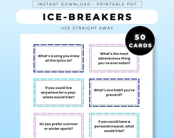 Vragen over ijsbreker (pdf) | Leuke gespreksstarters | Afdrukbare teambuildingspellen | Feest, klaslokaal, werkactiviteit | Digitale download